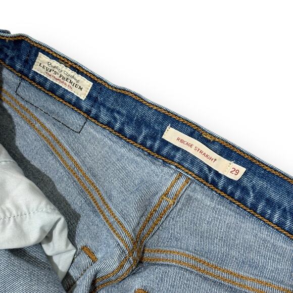 Levi's Premium Jeans Womens 29 x 27 Ribcage Straight Ankle Button Fly Distressed - Picture 2 of 11